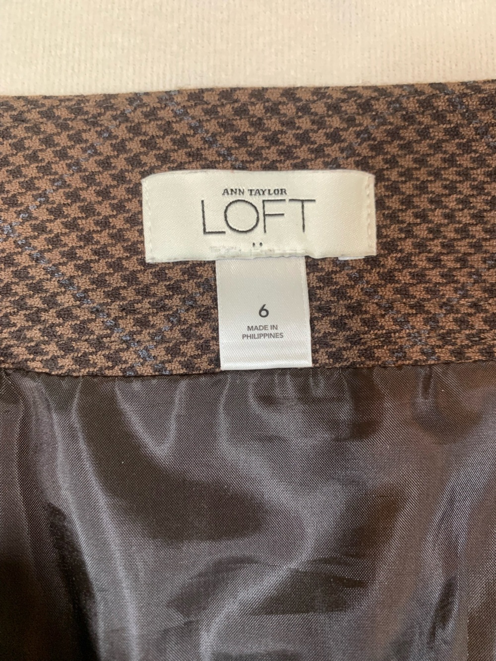 Loft Skirt Womens Size 6 Brown Houndstooth Lined Side Zip - Picture 2 of 6